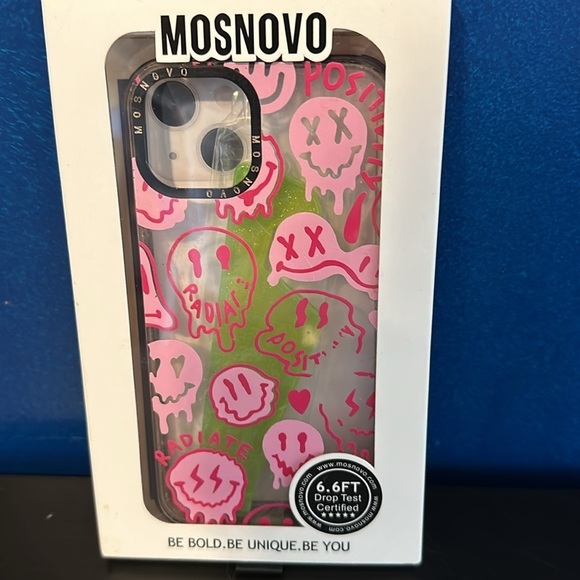 New Mosnovo Buffertech 6.6 ft Drop Impact Pink Dripping Smiles Face iPhone 13 - Picture 2 of 3